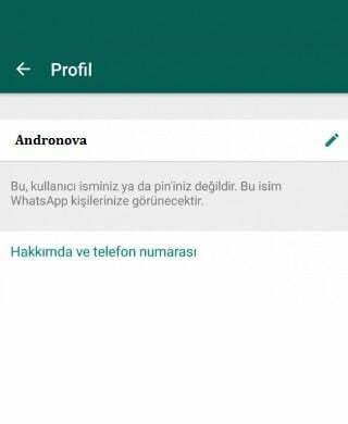 WhatsApp durumum güncellemesi ile hakkımda eklendi