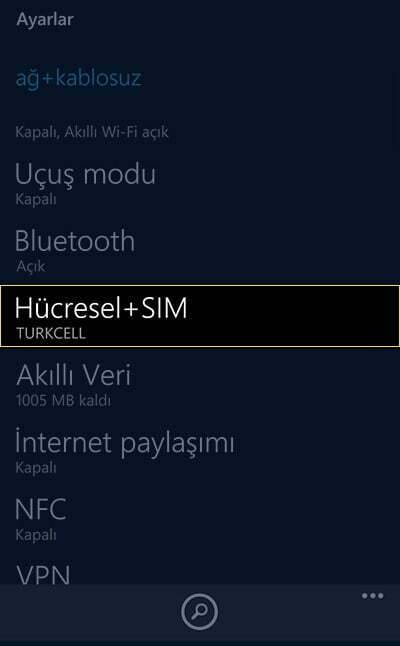 Windows Phone 4.5G şebeke seçimi