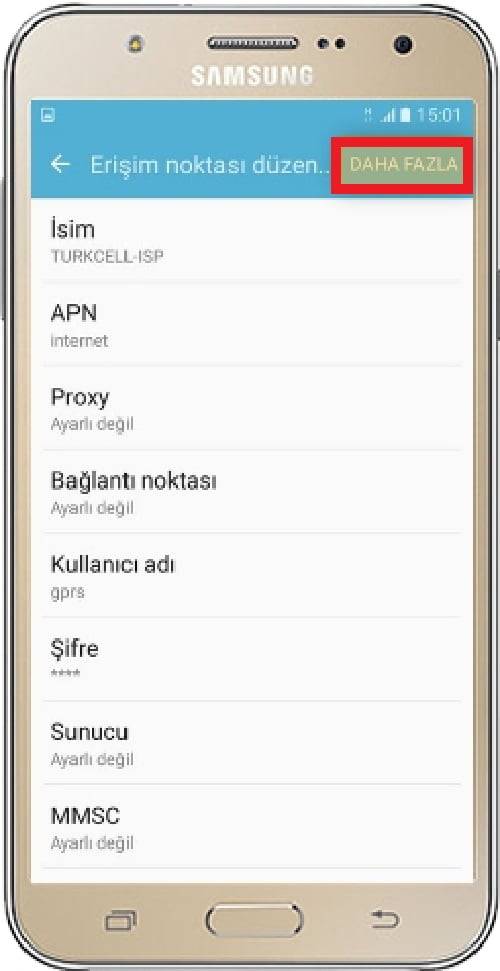 Samsung Galaxy J7 Turkcell internet ayarları