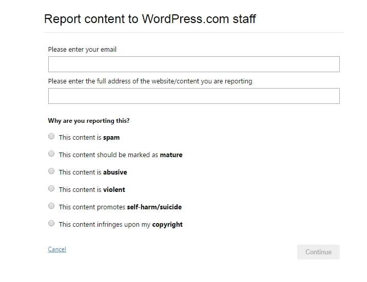 Wordpress com uzantılı siteleri şikayet etme spam şikayeti