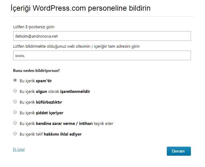 Wordpress web siteleri nasıl şikayet edilir