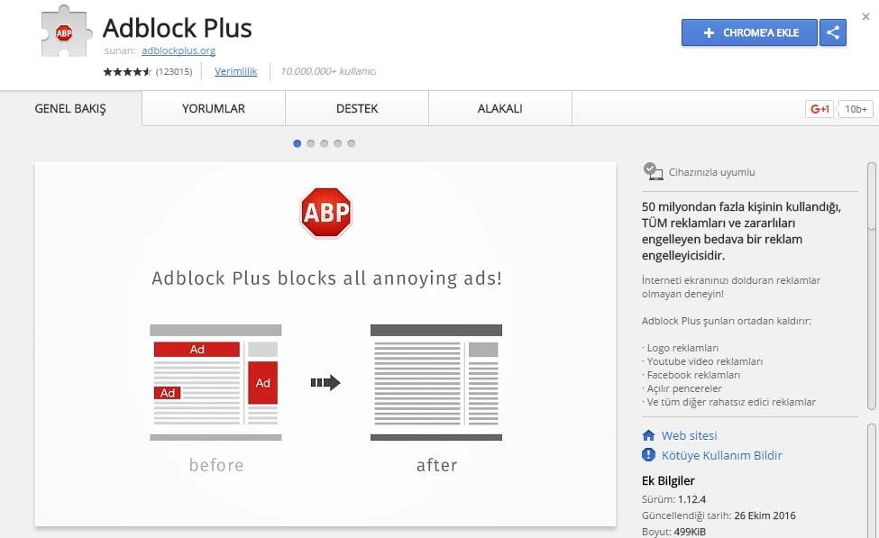 YouTube ve internet reklam engelleme Adblock Plus