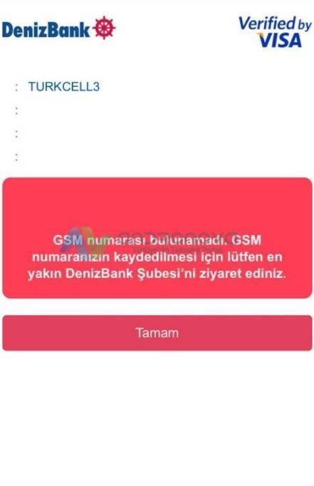 Denizbank GSM numarası bulunamadı