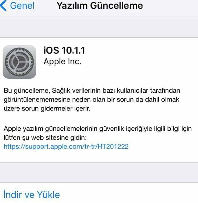 iOS 10.1.1 güncellemesi yayınlandı iOS 10.1.1 indir yükle