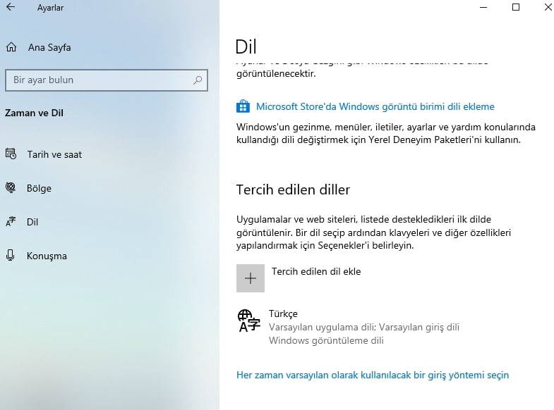Windows 10 Türkçe yapma