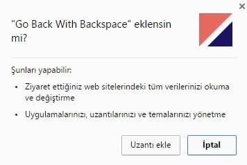 Google Chrome Go Back With Backspace eklentisi 