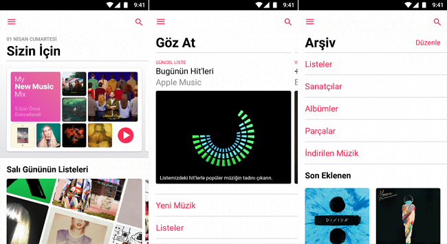 Android telefonda Apple Music uygulaması güncellemesi