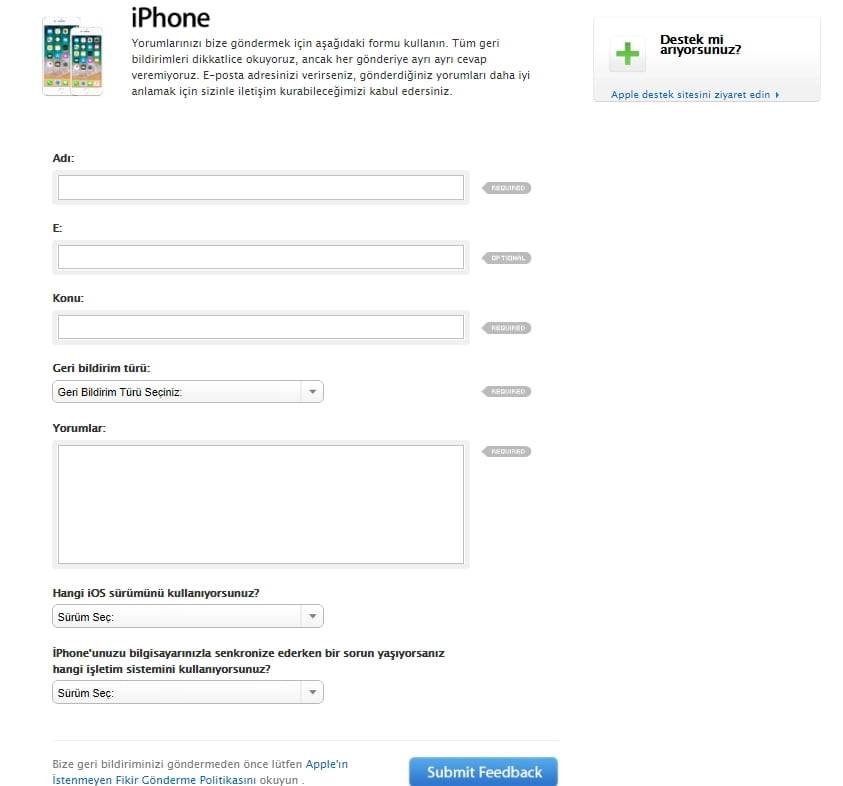 Apple iPhone müşteri hizmetleri Türkiye telefon numarası