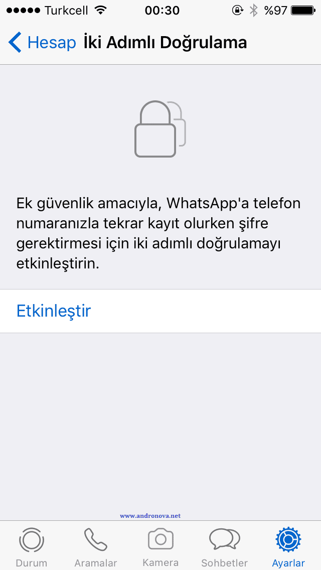 WhatsApp şifre sıfırlama maili ekleme