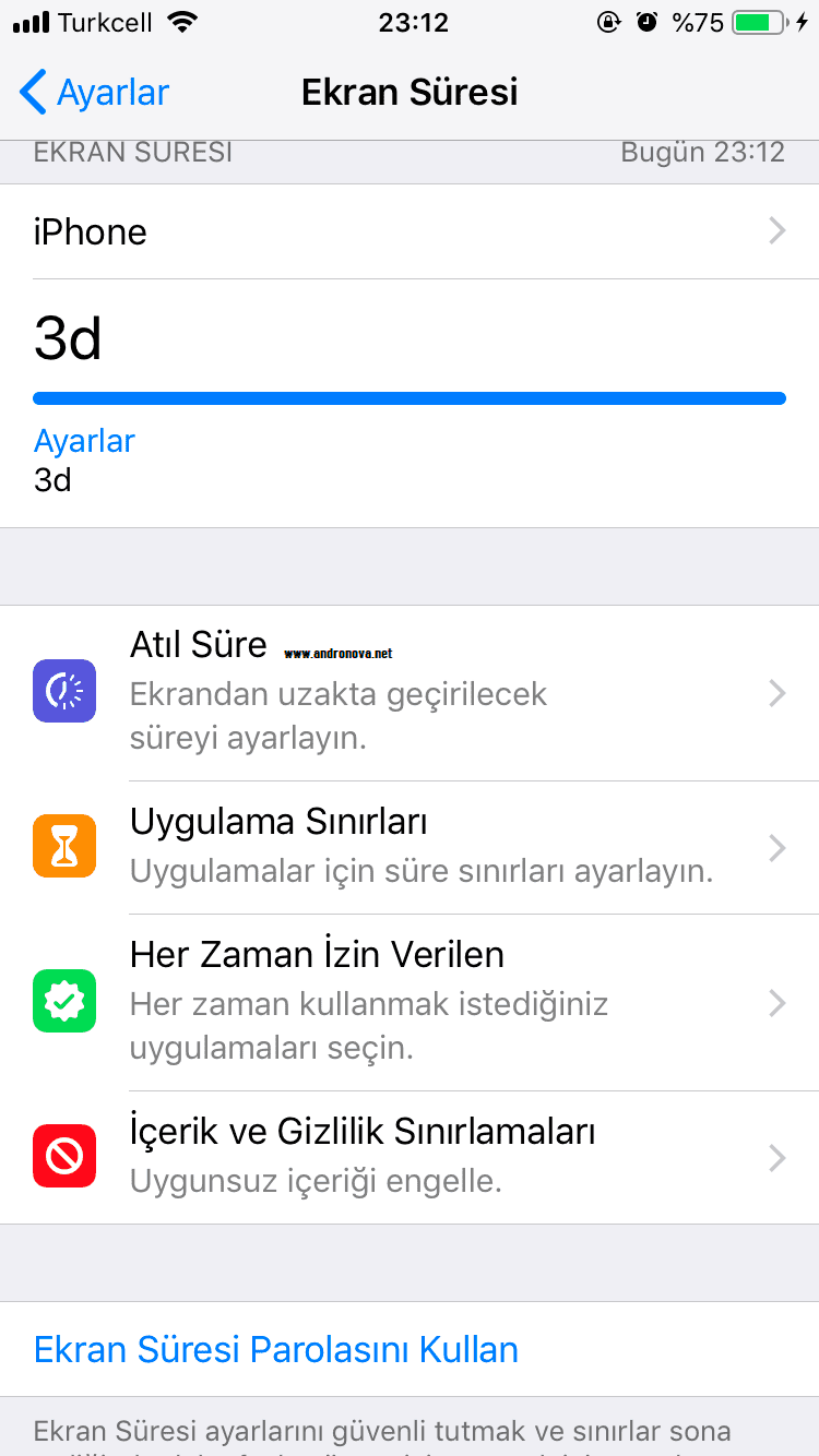 iOS 12 ekran süreleri
