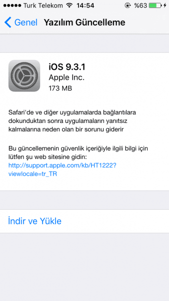 iOS 9.3.1 güncellemesi indir yükle