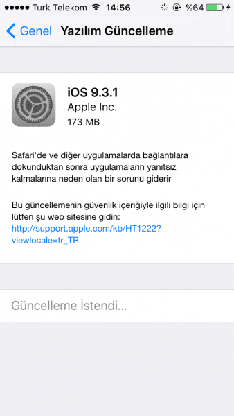 iOS 9.3.1 güncellemesi iphone 6 indir yükle