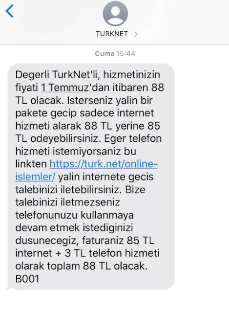 TurkNet internet fiyatına zam geldi 88 TL