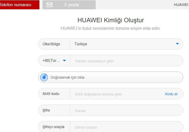 Huawei AppGallery kimliği oluşturma