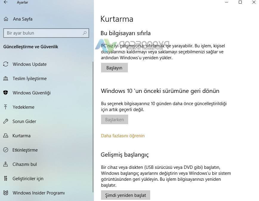 Windows 10 dosyaları silmeden format atma 