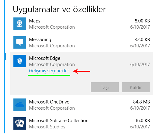 Microsoft EDGE sıfırlama