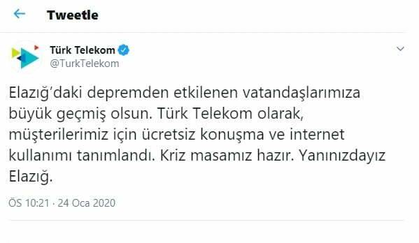 Elazığ Malatya deprem hediyesi bedava internet Türk Telekom