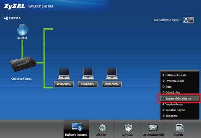 Zyxel VMG3312 B10A modem yazılım güncelleme