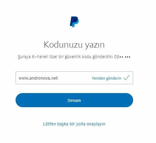 PayPal kod gelmiyor ve hesap onay mesajı telefona gelmiyor