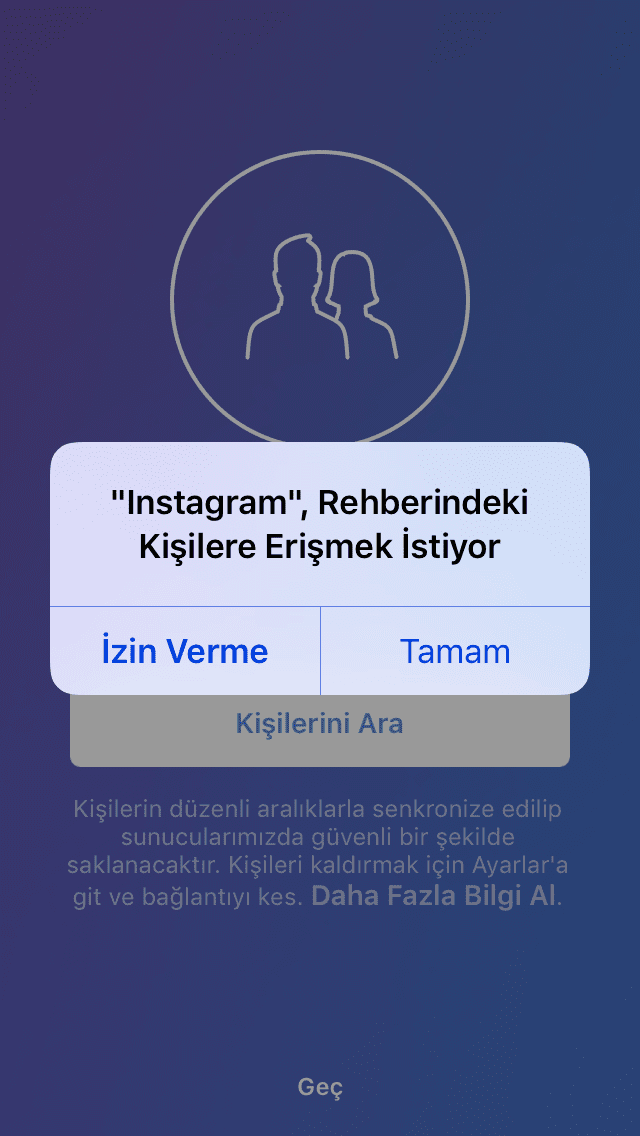 Instagram Facebook ile açma