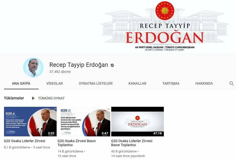 Tayyip Erdoğan YouTube kanalı açıldı "RTErdogan"