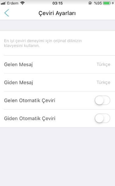 Bip ingilizce mesajı Türkçeye çevirme