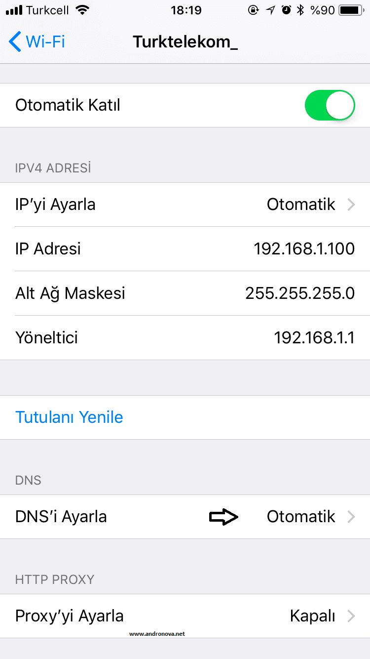 iPhone 6s DNS ayarları