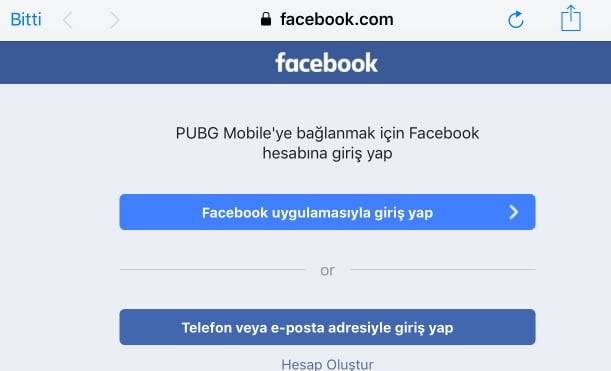 PUBG Mobile facebook ile hesap açma