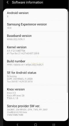 Galaxy Note 9 Android Pie