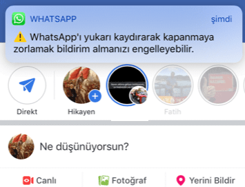 WhatsApp' ı yukarı kaydırarak kapanmaya zorlamak