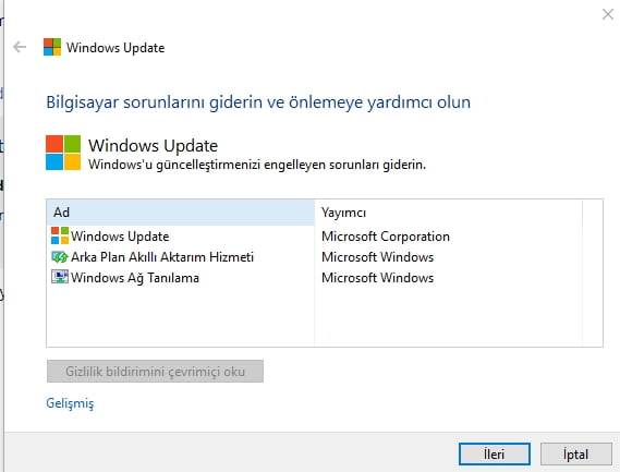 windows güncelleme olmuyor hatası
