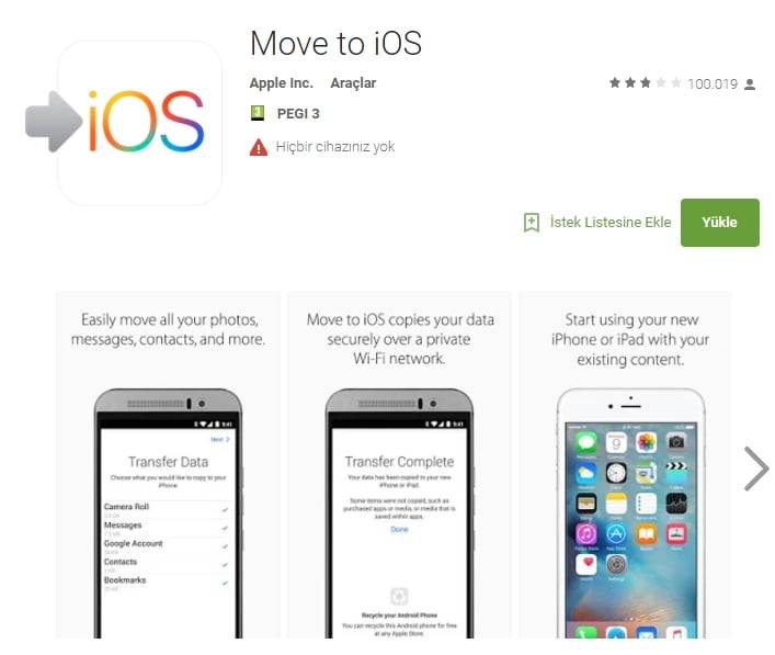 Move to iOS uygulaması ile Android' den iPhone veri taşıma
