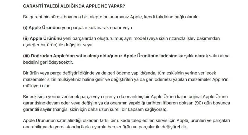 Apple cihaz değişim garantisi