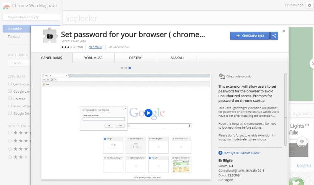 Google Chrome şifre koyma şifreleme