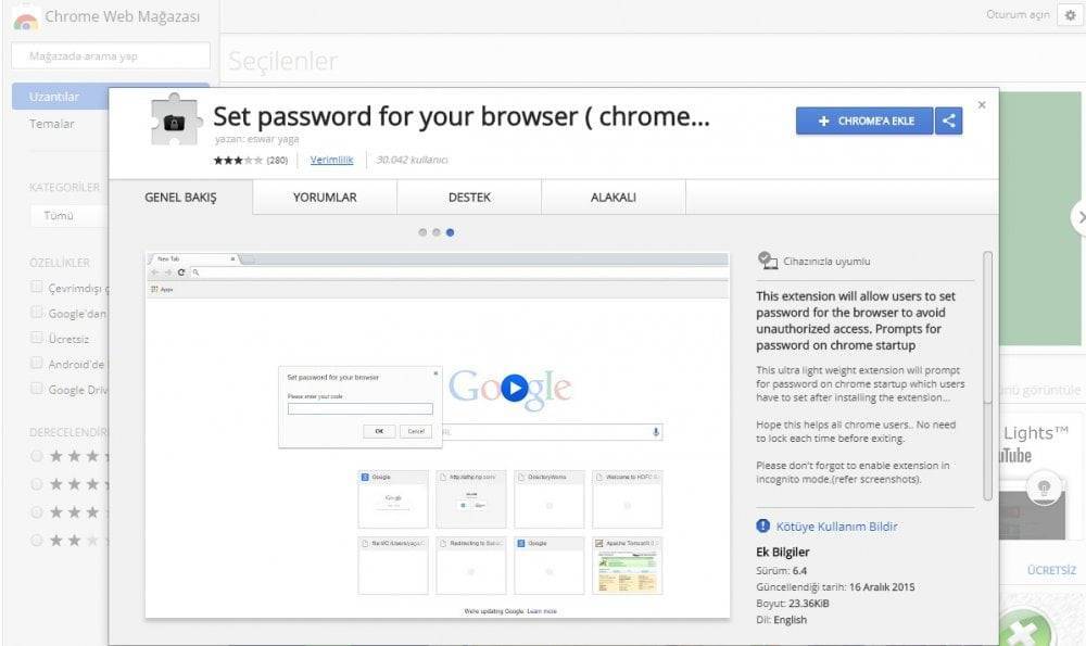Google Chrome şifre koyma programı