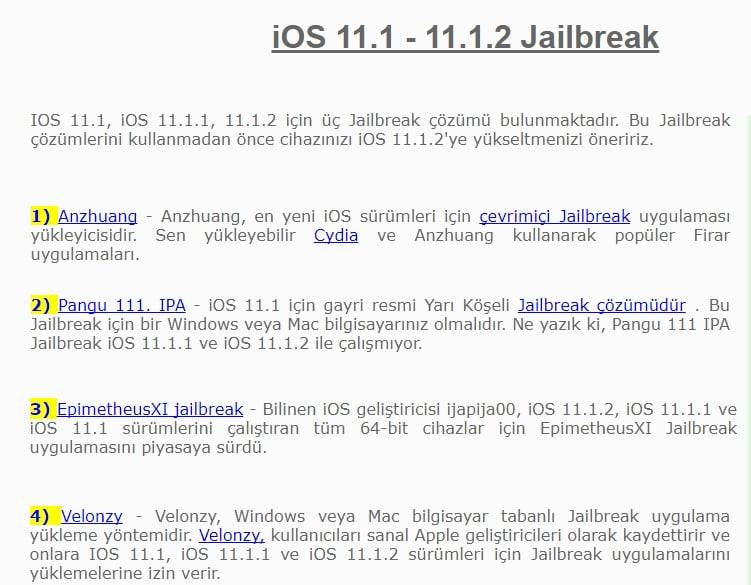iOS 11.1.2 Jailbreak indir