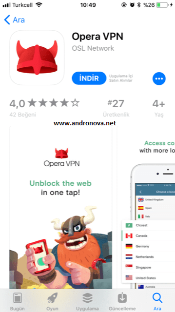 Opera VPN uygulaması ücretsiz