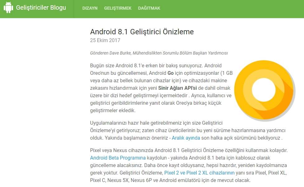Android 8.1 özellikleri 