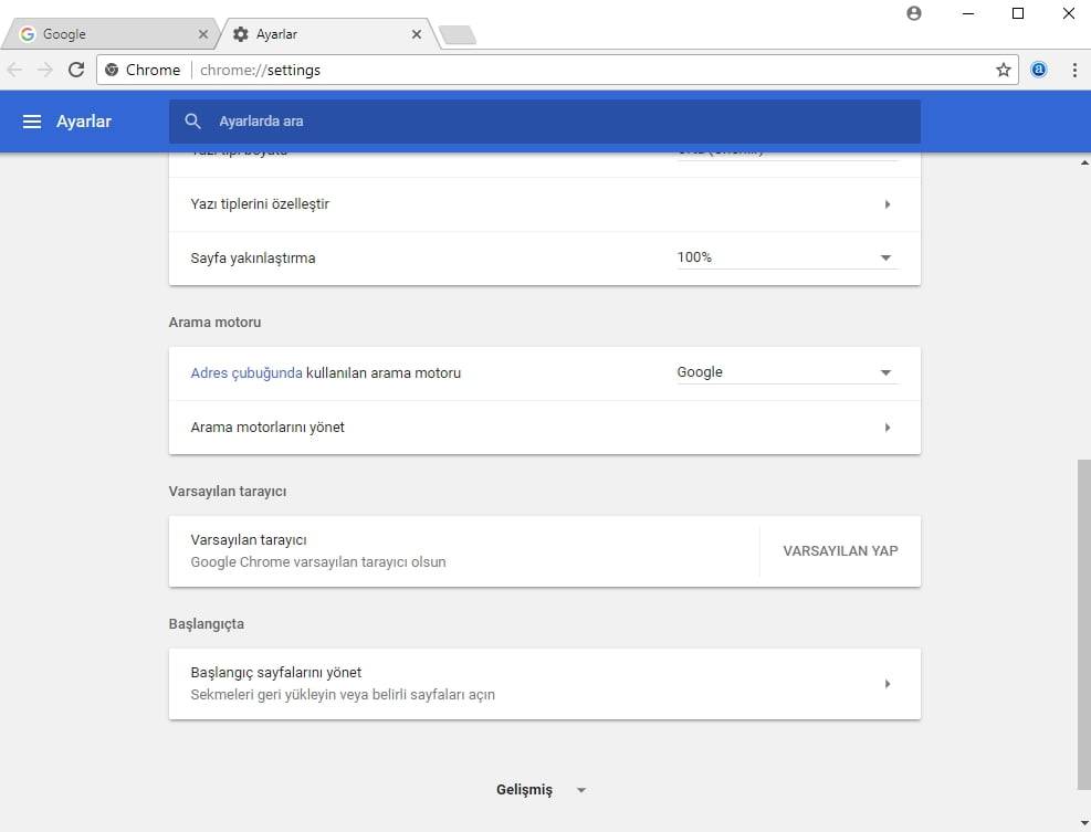 Google Chrome açılış sayfasını değiştirme