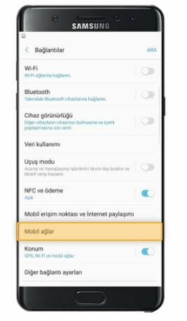 Galaxy Note 8 internet ayarları turkcell