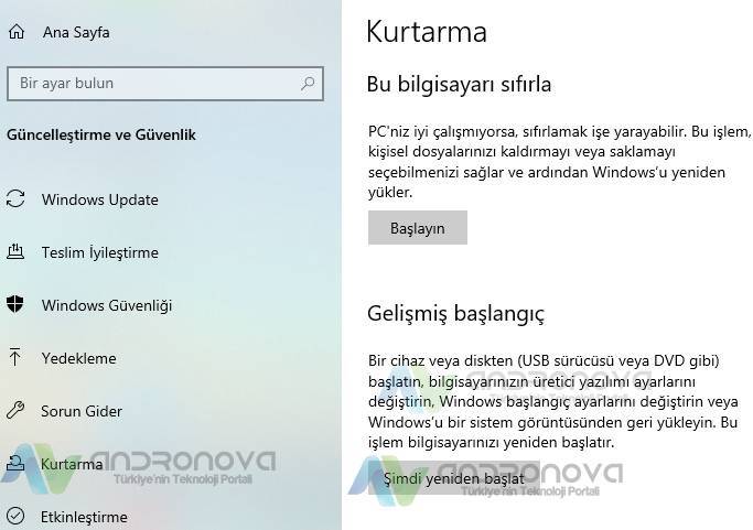Windows 10 bios açma