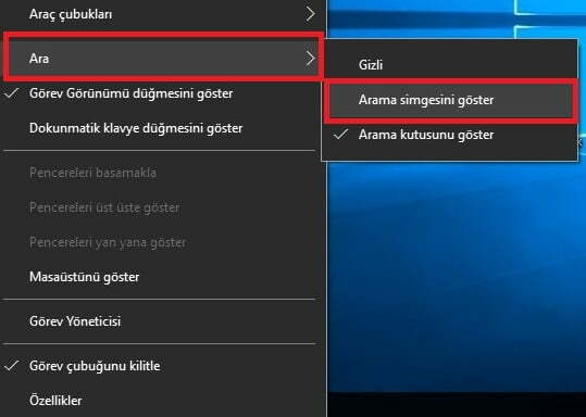 Windows 10 arama bölümünün boyutunu değiştirme