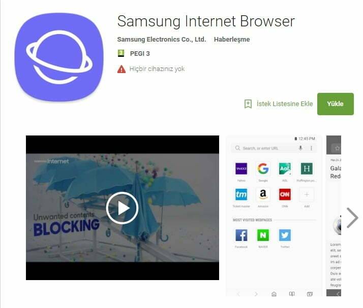 Samsung internet browser Google Play Store indir