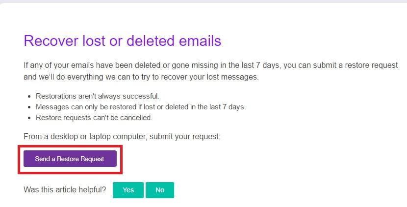 Yahoo kaybolan veya silinen e-postaları kurtarma