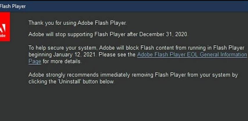 Windows 10 Flash Player kaldırma uyarısı