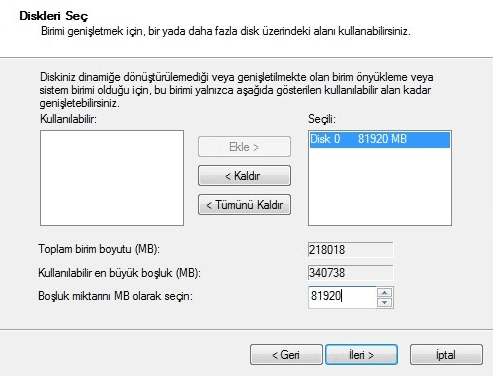 Windows 7 formatsız disk genişletme