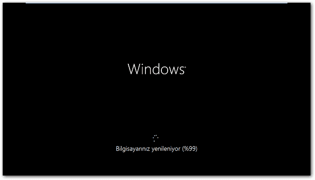 Windows 10 sıfırlama aşamasında %99 da kalıyor
