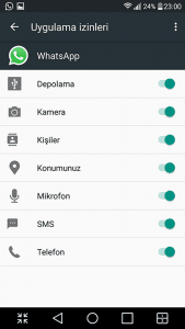 Android 6.0 whatsapp uygulama izinleri